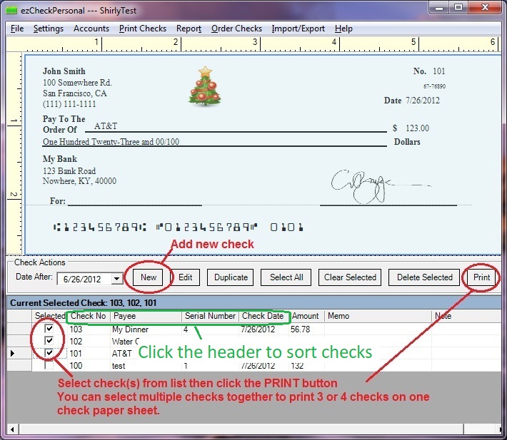 Click to view ezCheckPersonal Check Printing Software 2.0.5 screenshot
