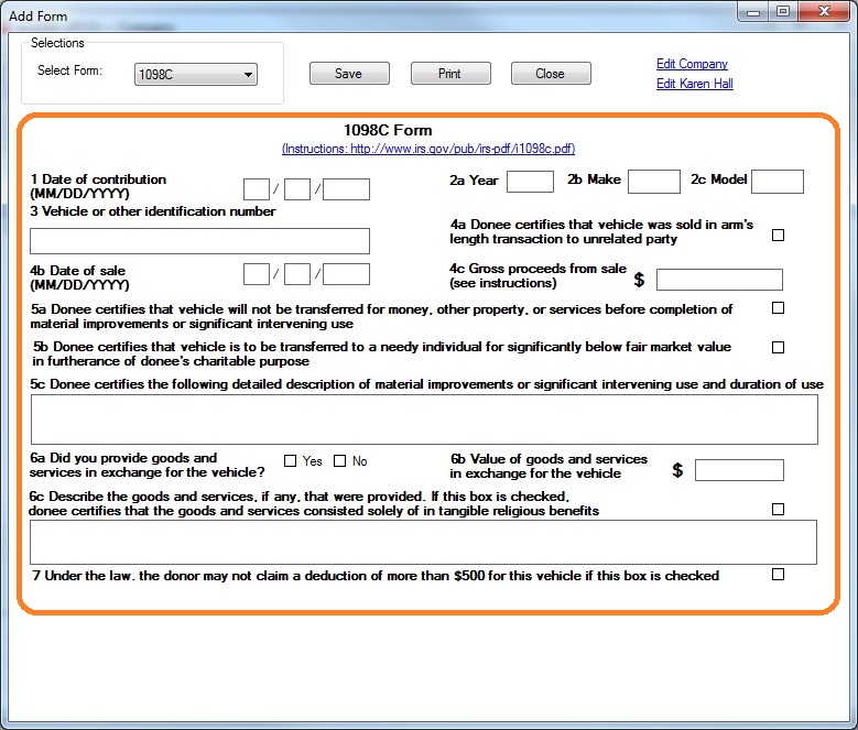 How To Print And File Tax Form 1098 C Contributions Of Motor Vehicles Boats And Airplanes