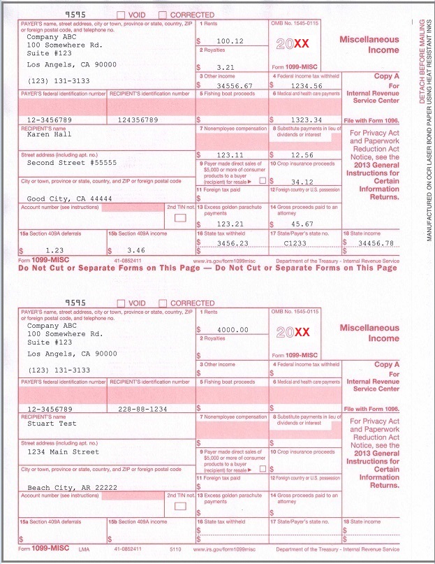 Sample 1099 misc Forms Miscellaneous Income
