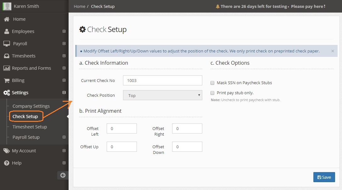 company payroll check set up