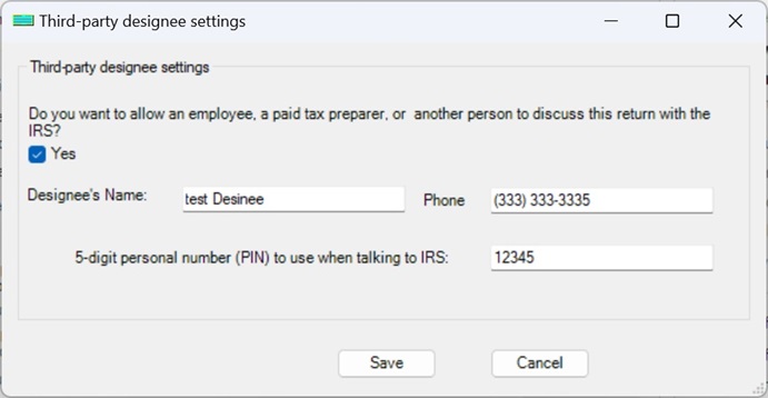 tax form third-party designee setup