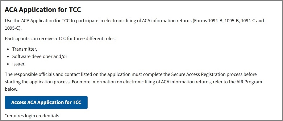 access aca pplication for tcc