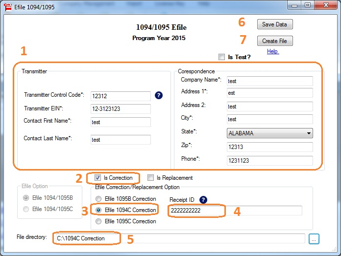 E-File 1095 correction form