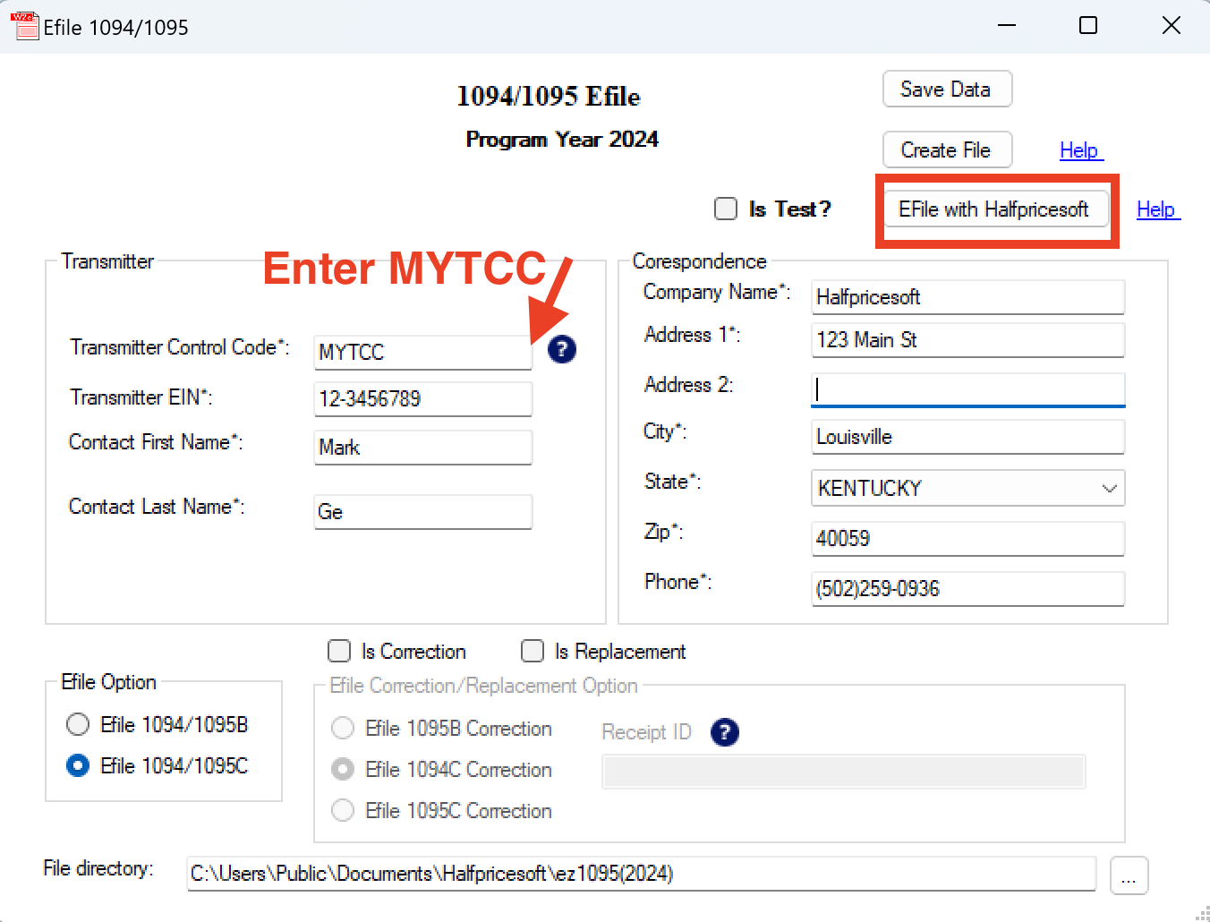 Click E-File with Halfpricesoft