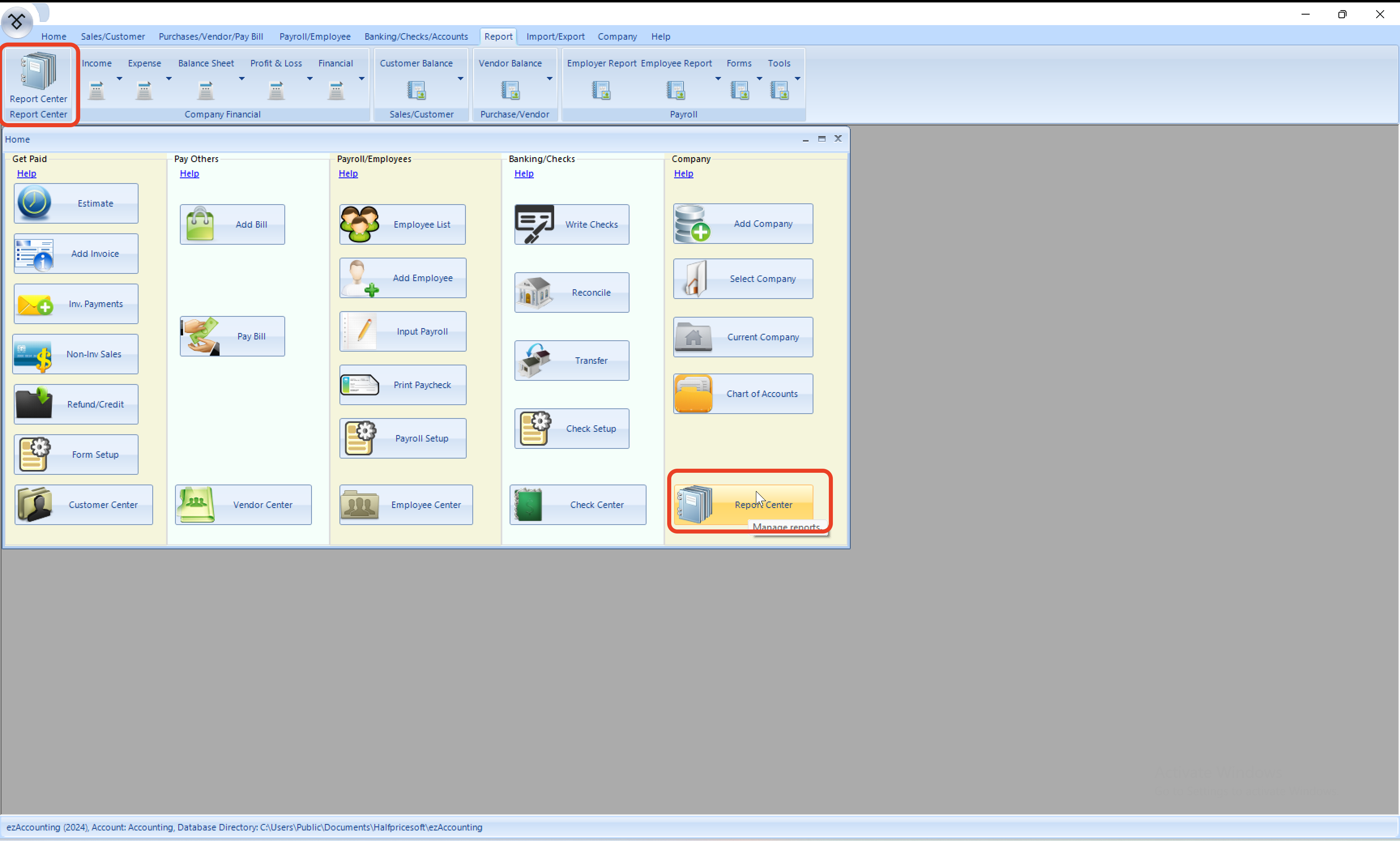 Select the e-file option in ezAccounting