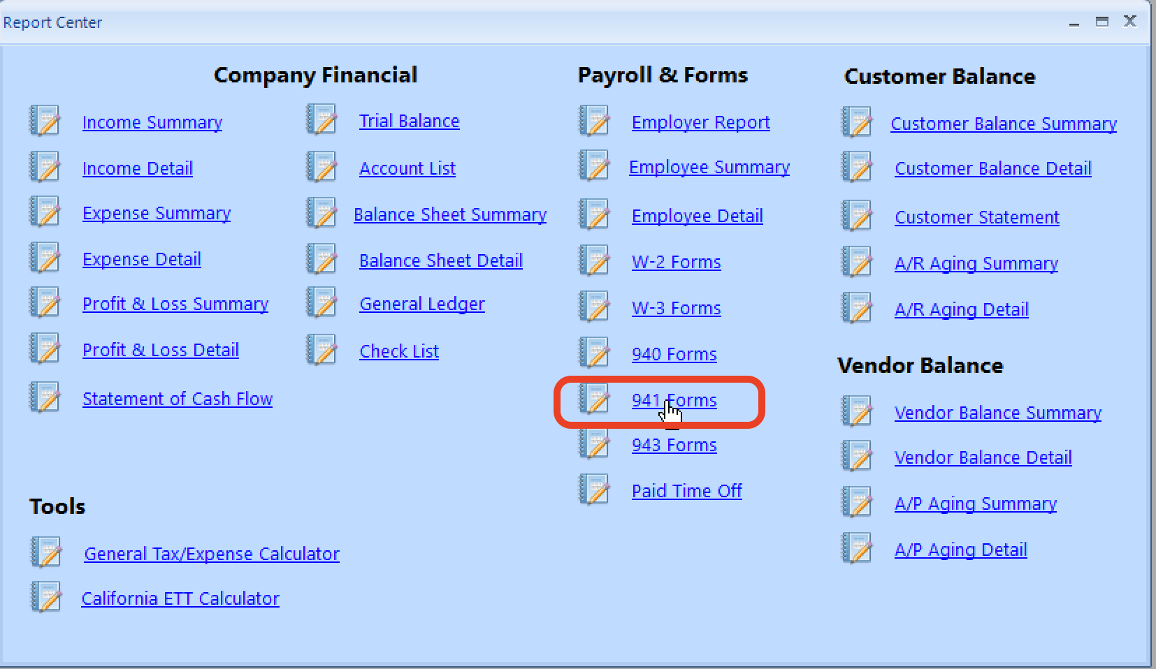 Select the e-file option in ezAccounting